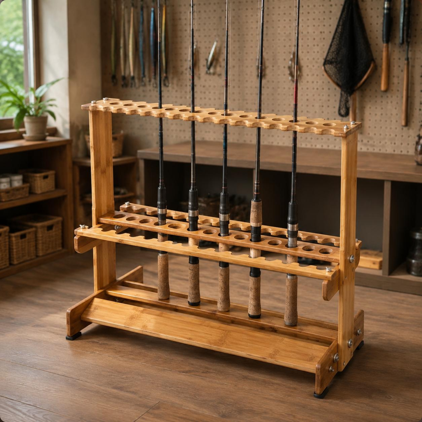 Fishing Rod Rack - Bamboo Fishing Rod Rack Circular Openings